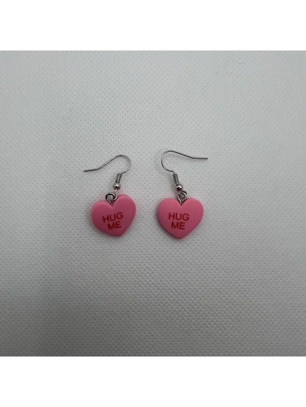 Pink Heart 'HUG ME' Dangle Earrings